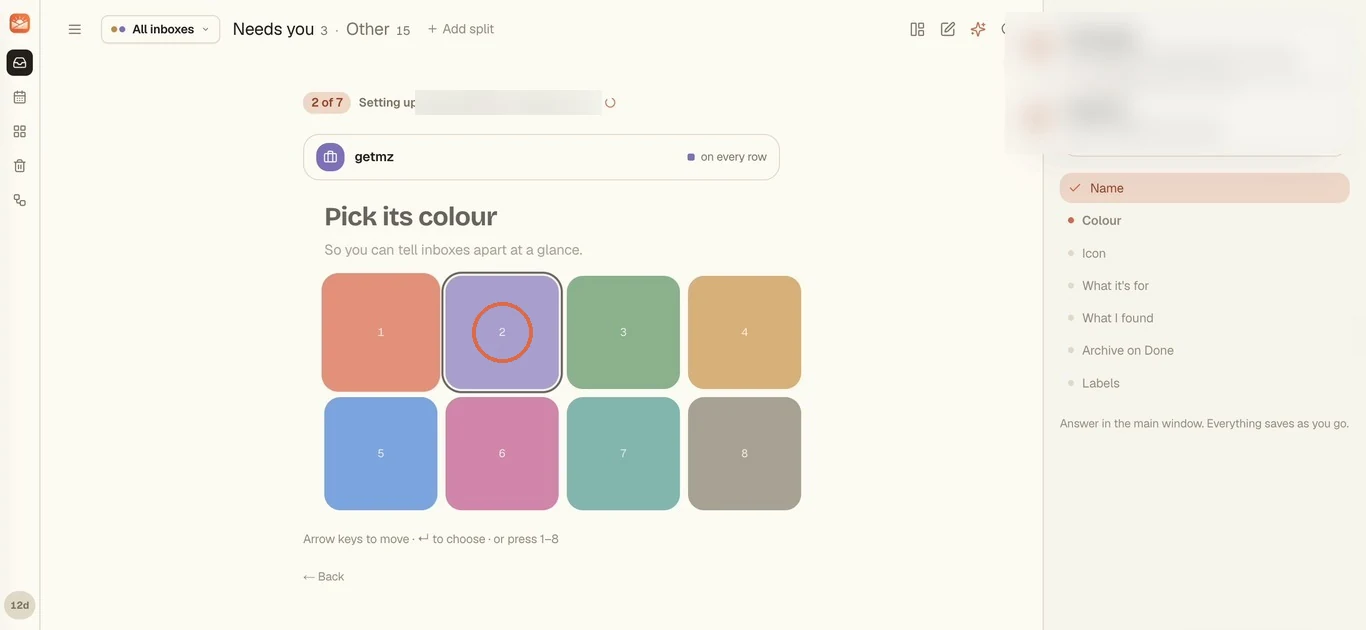 Pick its colour, with eight colour swatches and the second one circled