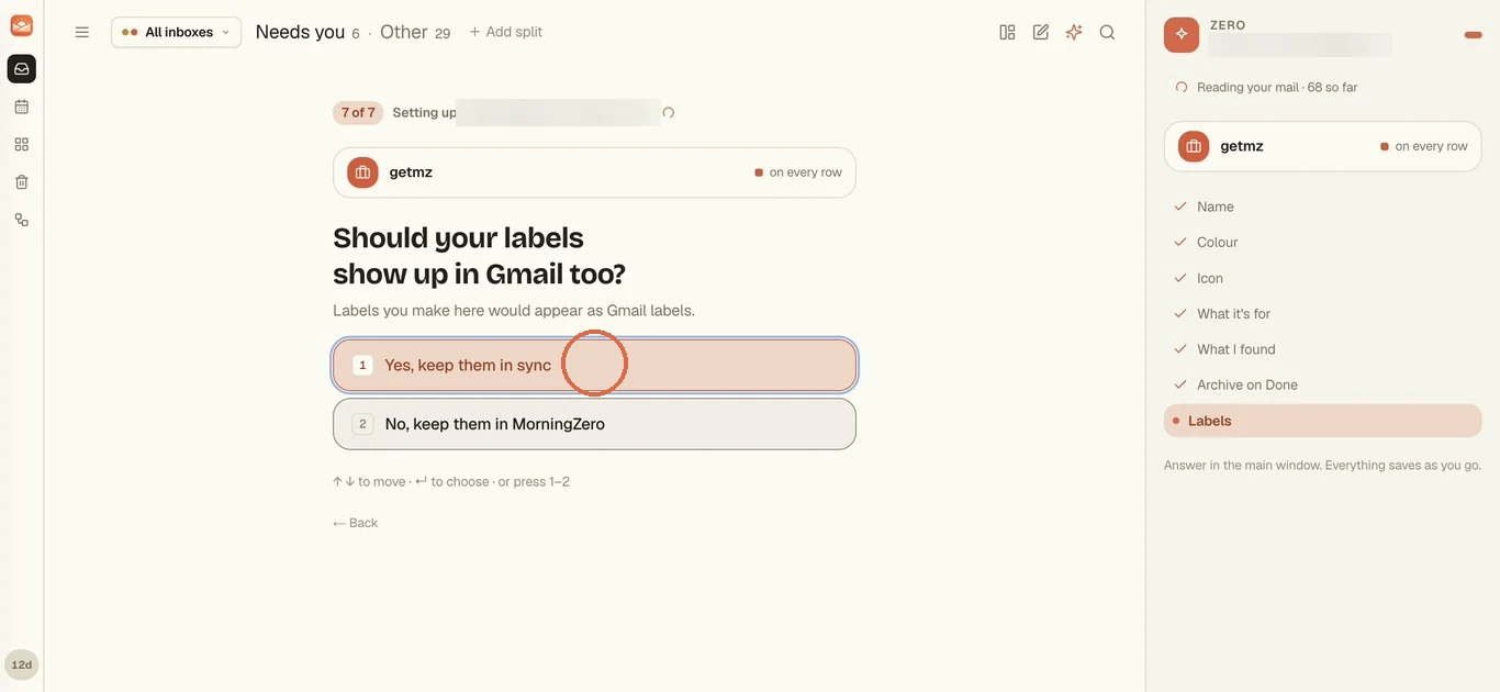 Should your labels show up in Gmail too, with Yes, keep them in sync circled