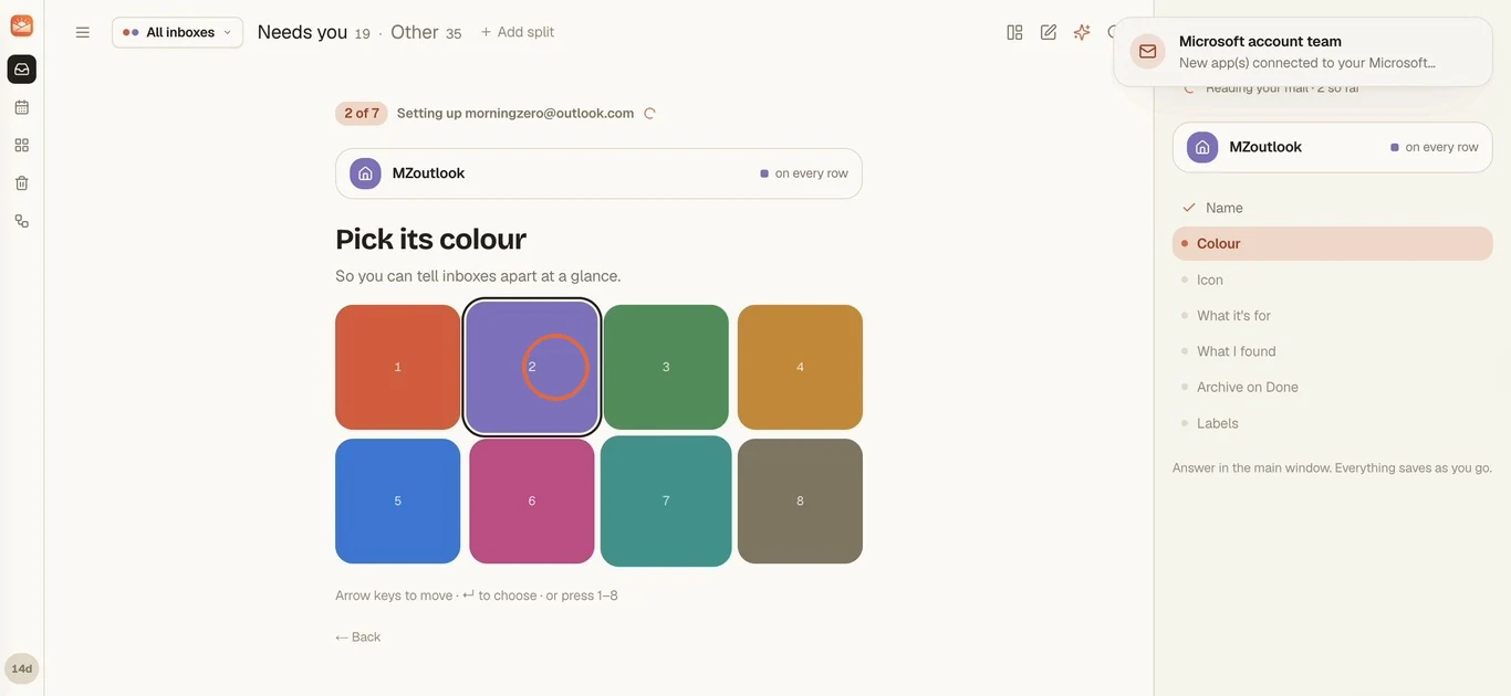 Pick its colour, with eight colour swatches and the second one circled